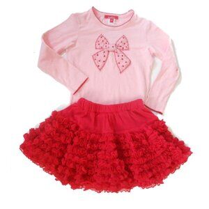 NEW ONE KID 3pc Girls Tulle Skirt Set with Bows Tights Included sz 6